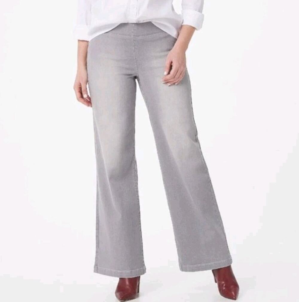 NYDJ Wide Leg Jeans Lift Tuck Slimming Grey Denim Pull On Mid Rise Stretch Sz 4